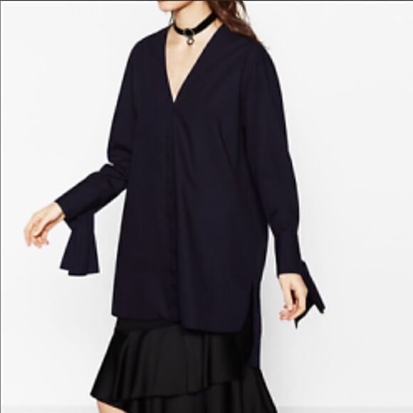 𝅺nwt Zara poplin dress bow detailed sleeves sz med - Picture 4 of 8